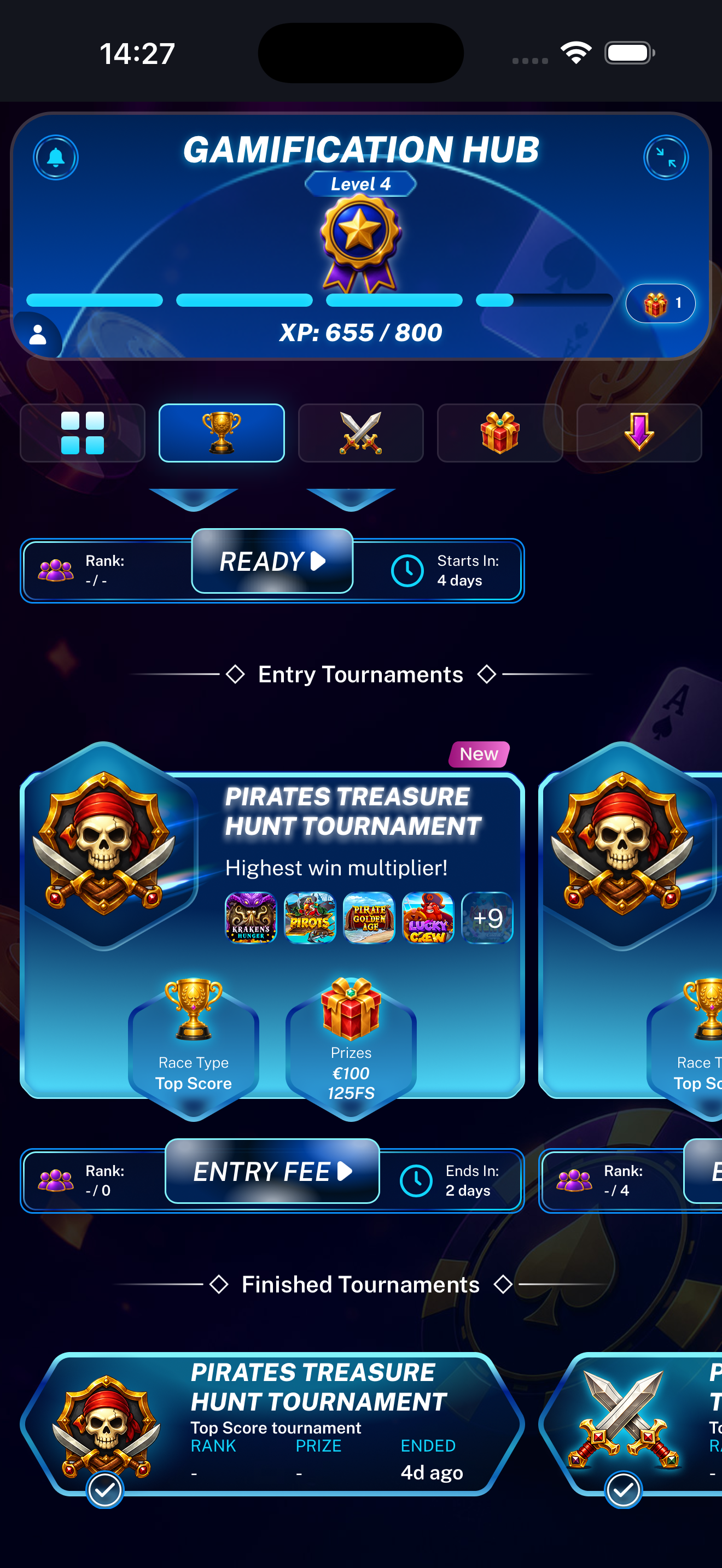 Tournament Entry Promotion example displayed on a mobile phone